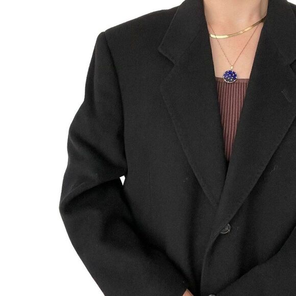 Vintage Unisex Charcoal Gray Cashmere Wool Blend Preppy Long Trench Coat Sz 42R - Picture 4 of 11